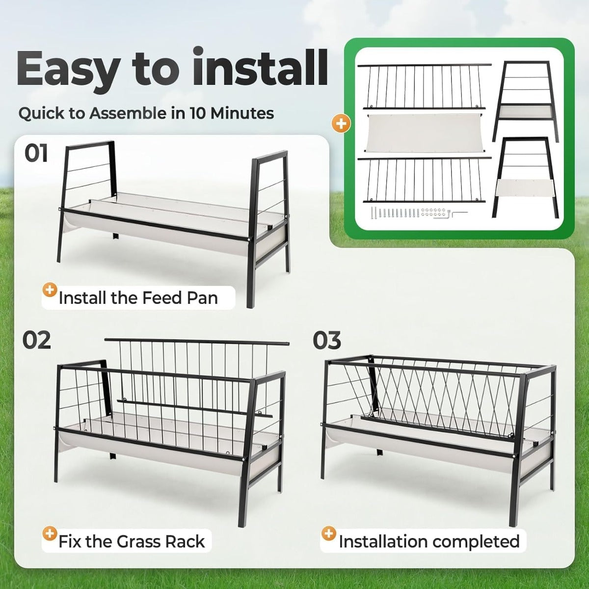Pasture Hay Feeder 2 in 1 55 Gallon Livestock Feed Trough with 22
