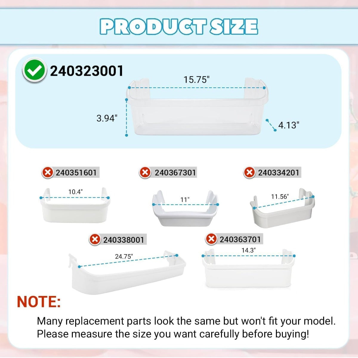 Kojem 240323001 AP2115741 PS429724 Replacement Refrigerator Door Bin Shelf Compatible with Frigidaire Refrigerator Lower Door Shelf Replacement for AH429724, 240323007 - White ABS Plastic 2Pcs
