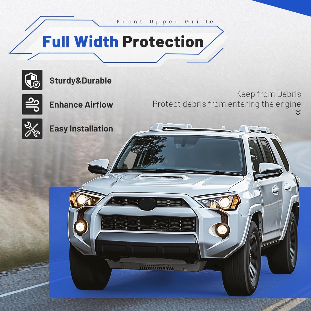 Front Upper Grille Compatible with 2014-2019 Toyota 4Runner Replacement for 5310135080C0 5310135080A0 TO1200369 Bumper Mesh Grill Black