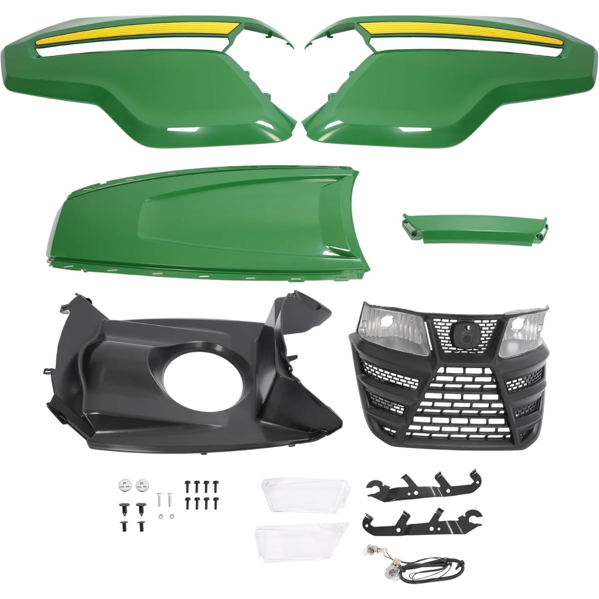 HECASA Complete Hood Kit Hood Side Panel Upper Hood Front Grille w/Headlight Compatible with John Deere X300 X304 X310 X320 X350 X370 X384 X394 Replacement for AUC13489 AUC13490 M168883 M168888