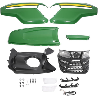 HECASA Complete Hood Kit Hood Side Panel Upper Hood Front Grille w/Headlight Compatible with John Deere X300 X304 X310 X320 X350 X370 X384 X394 Replacement for AUC13489 AUC13490 M168883 M168888