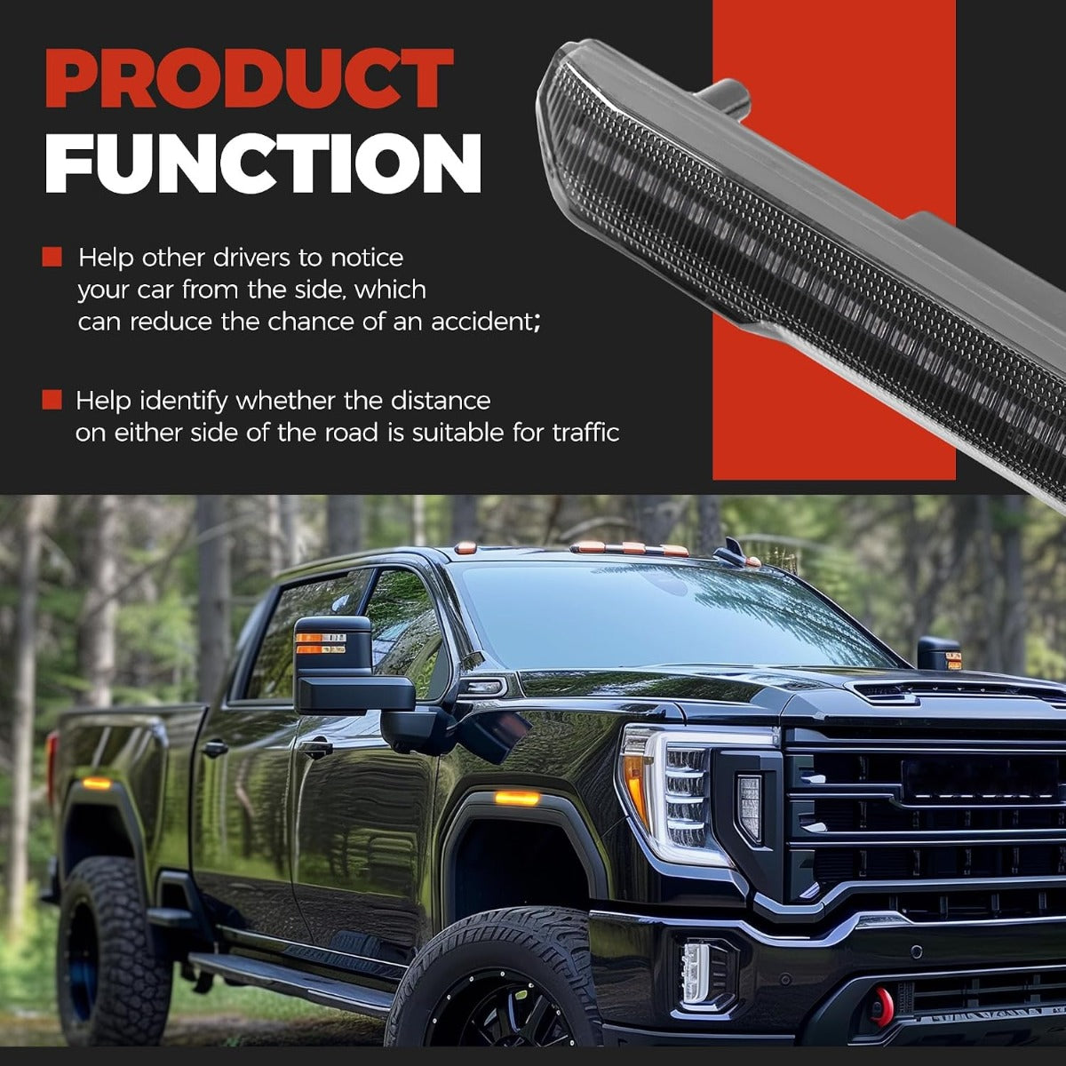HECASA Side Marker Light Compatible with 2020-2024 GMC Sierra 2500HD 3500HD | Replacement for 84185031 84806032 GM2550207 Front Rear Side Marker Lights Lamps Smoke Lens Amber LED Plastic