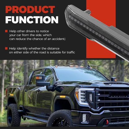 HECASA Side Marker Light Compatible with 2020-2024 GMC Sierra 2500HD 3500HD | Replacement for 84185031 84806032 GM2550207 Front Rear Side Marker Lights Lamps Smoke Lens Amber LED Plastic