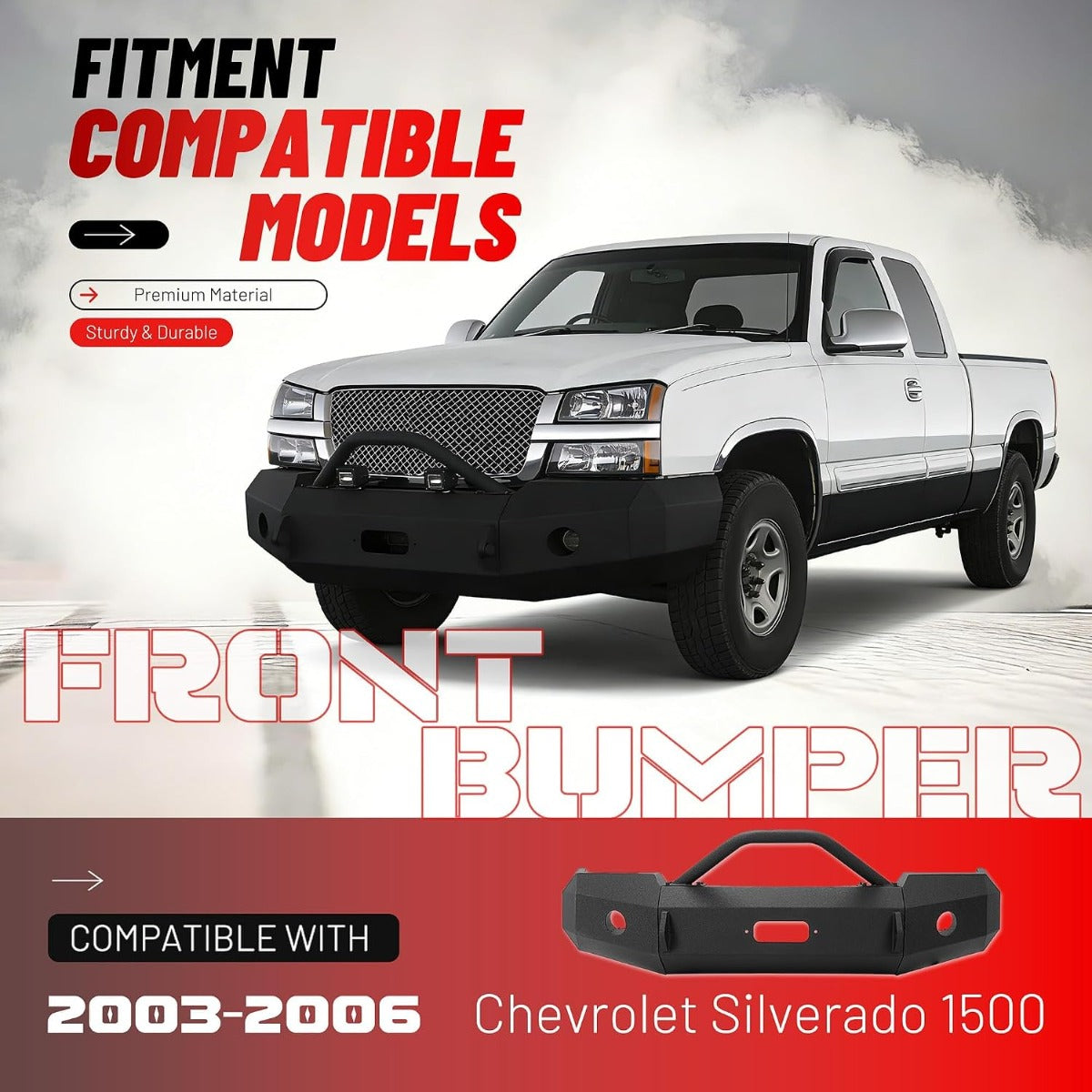 ALMULOO Front Bumper Compatible with 2003-2006 Chevy Chevrolet Silverado 1500 Powder Coated Steel (2 Packages)