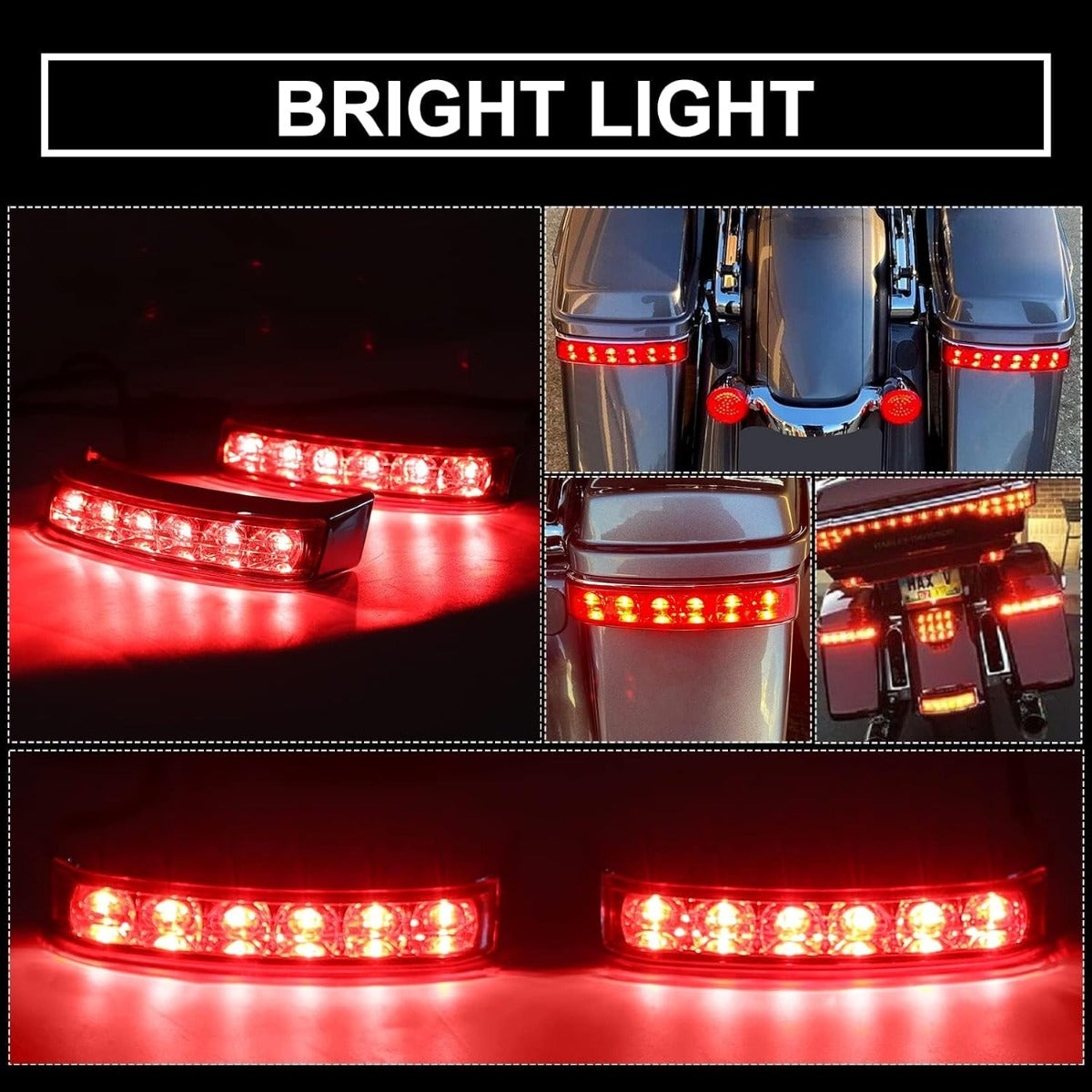 ECOTRIC LED Saddlebag Brake Running Turn Signal Lights Compatible with Harley Touring 2014-2024 Street Glide Road Glide Road King Electra Glide Tail Light Lamp (Chrome Housing Red Lens)