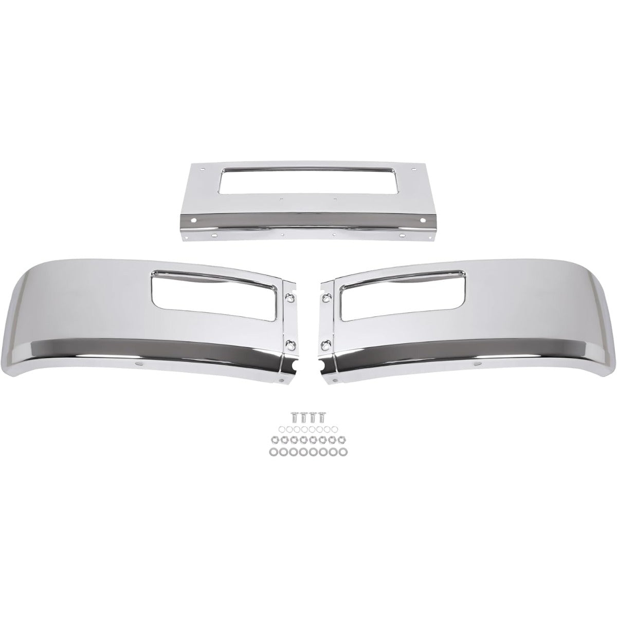 ALMULOO Front Bumper 3Pcs Compatible with 2005-2015 Ford F-650 F-750 Steel Chrome Silvery