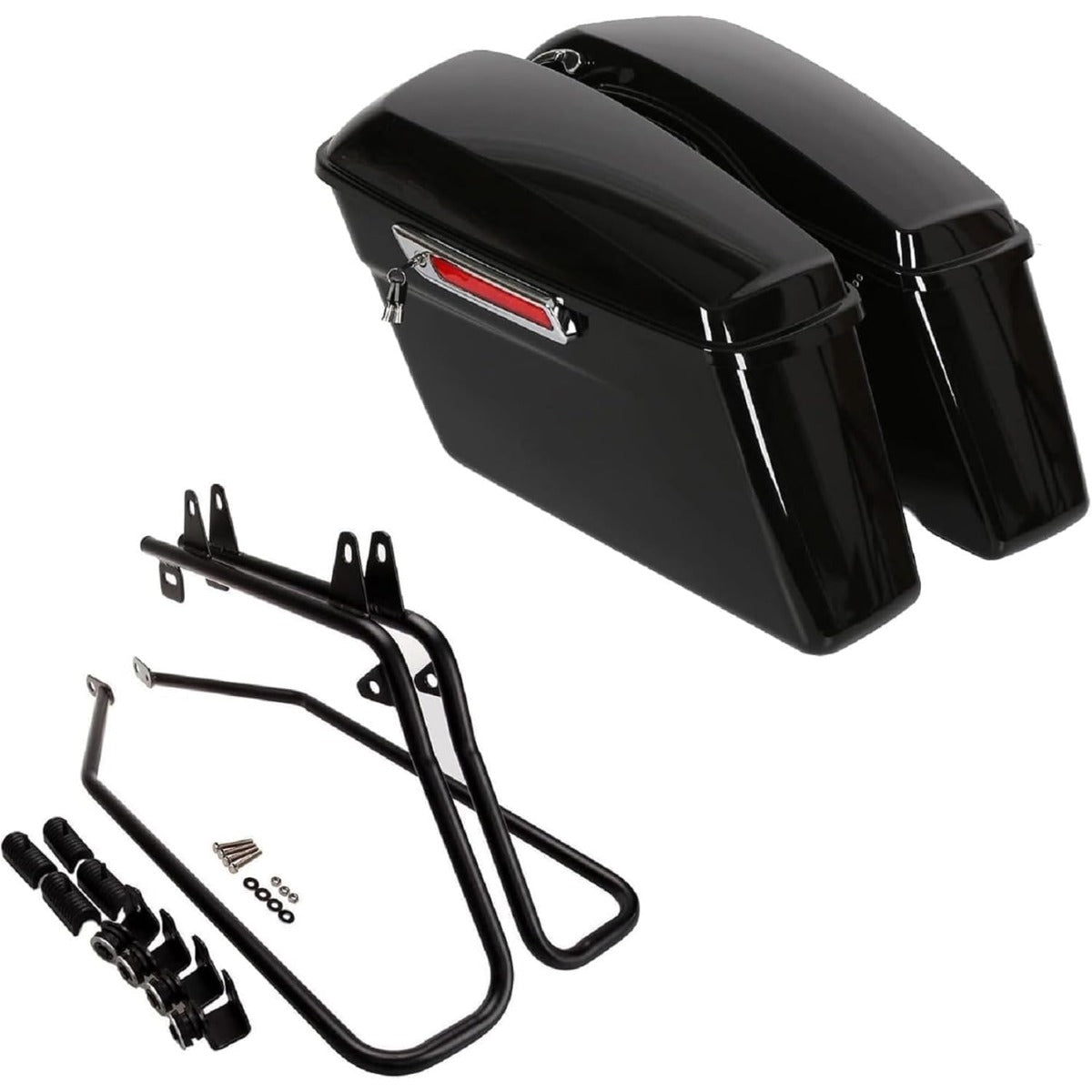Hard Saddlebags w/Conversion Brackets  for  Harley Softail Fatboy Heritage 1984-2017 Fat Boy Deluxe Motorcycle Saddle Bags Black - 2 Packages