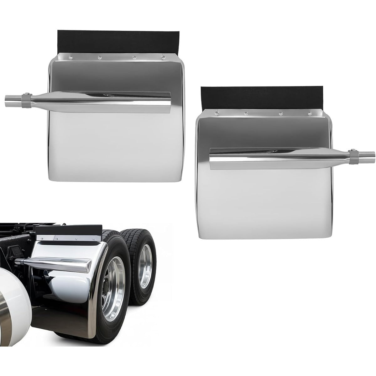 27" x 24" Quarter Fenders for Semi Trucks,for Freightliner Peterbilt Kenworth Volvo Mack, 304 Stainless Steel Mirror-Finished Fenders Right & Left