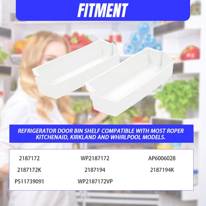 2187172 Replacement Refrigerator Door Bin Shelf Compatible with Most Roper, Kitchenaid, Kirkland and Whirlpool models Refrigerator Door Bin White - 2 PCS