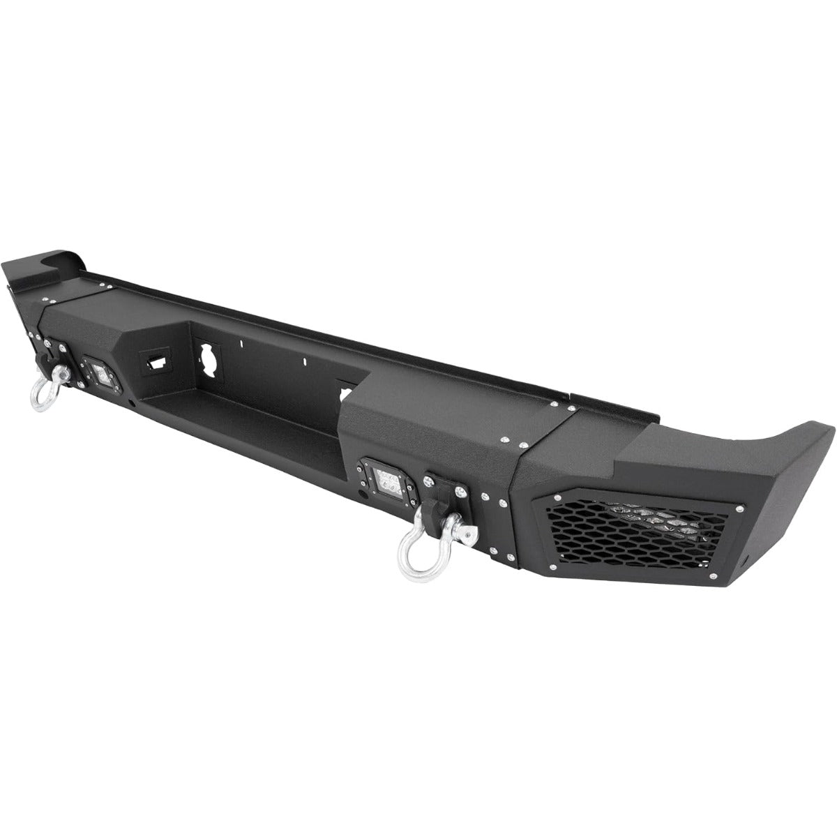 ALMULOO Rear Bumper Assembly Compatible with Chevy/Chevrolet Silverado GMC Sierra 2500 3500 HD 2007-2010 W/ 4 x LED lights, 2 x D-rings Steel 2 Packages