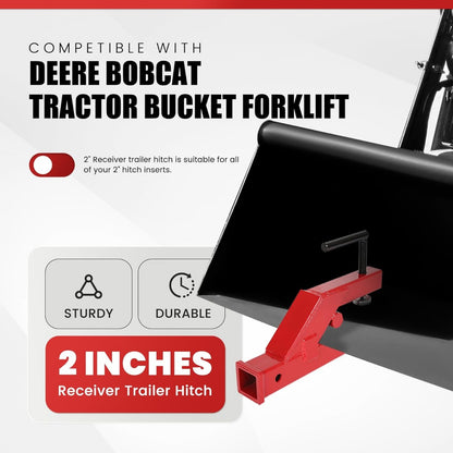 Clamp On Trailer Hitch 2 Inches Ball Mount Receiver Adapter Bucket Trailer Hitch Competible with Deere Bobcat Tractor Bucket Forklift LYOM-036