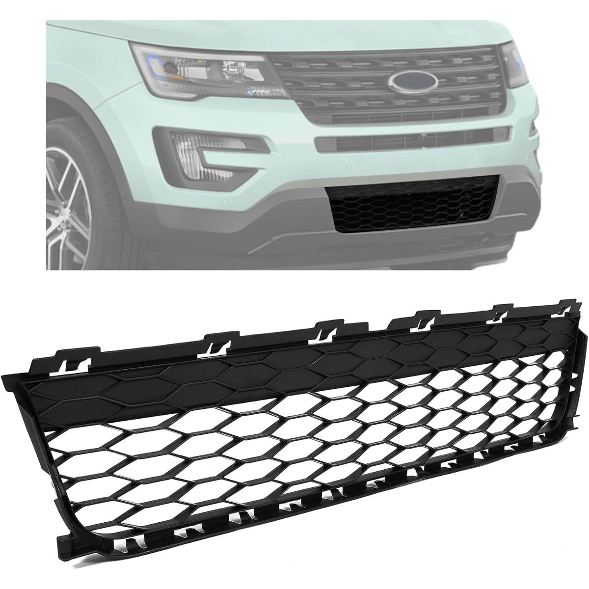 HECASA Front Bumper Lower Grille Grill Compatible with 2016-2017 Ford Explorer 2016-2019 Ford Police Interceptor Utility Replacement for FB5Z17K945AA Black PP