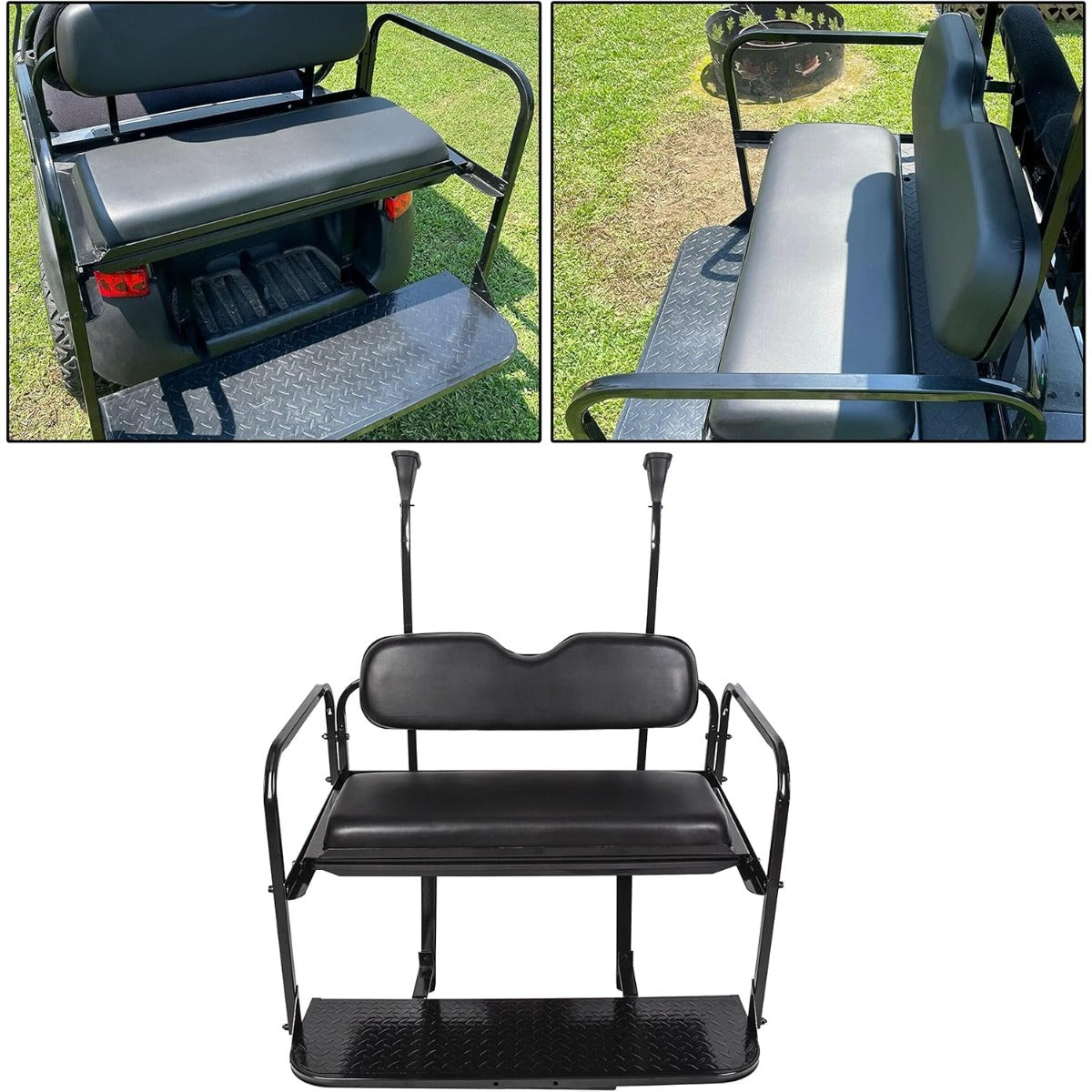Flip Folding Rear Back Seat Kit Compatible with 2004 and Up Club Car Precedent/Tempo/Onward Gas or Electric Models Golf Cart Flip Rear Seat Kit Fold Down Black LYA-098SA+LYA-098SB