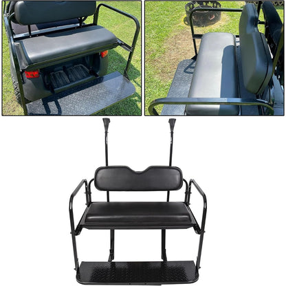 Flip Folding Rear Back Seat Kit Compatible with 2004 and Up Club Car Precedent/Tempo/Onward Gas or Electric Models Golf Cart Flip Rear Seat Kit Fold Down Black LYA-098SA+LYA-098SB