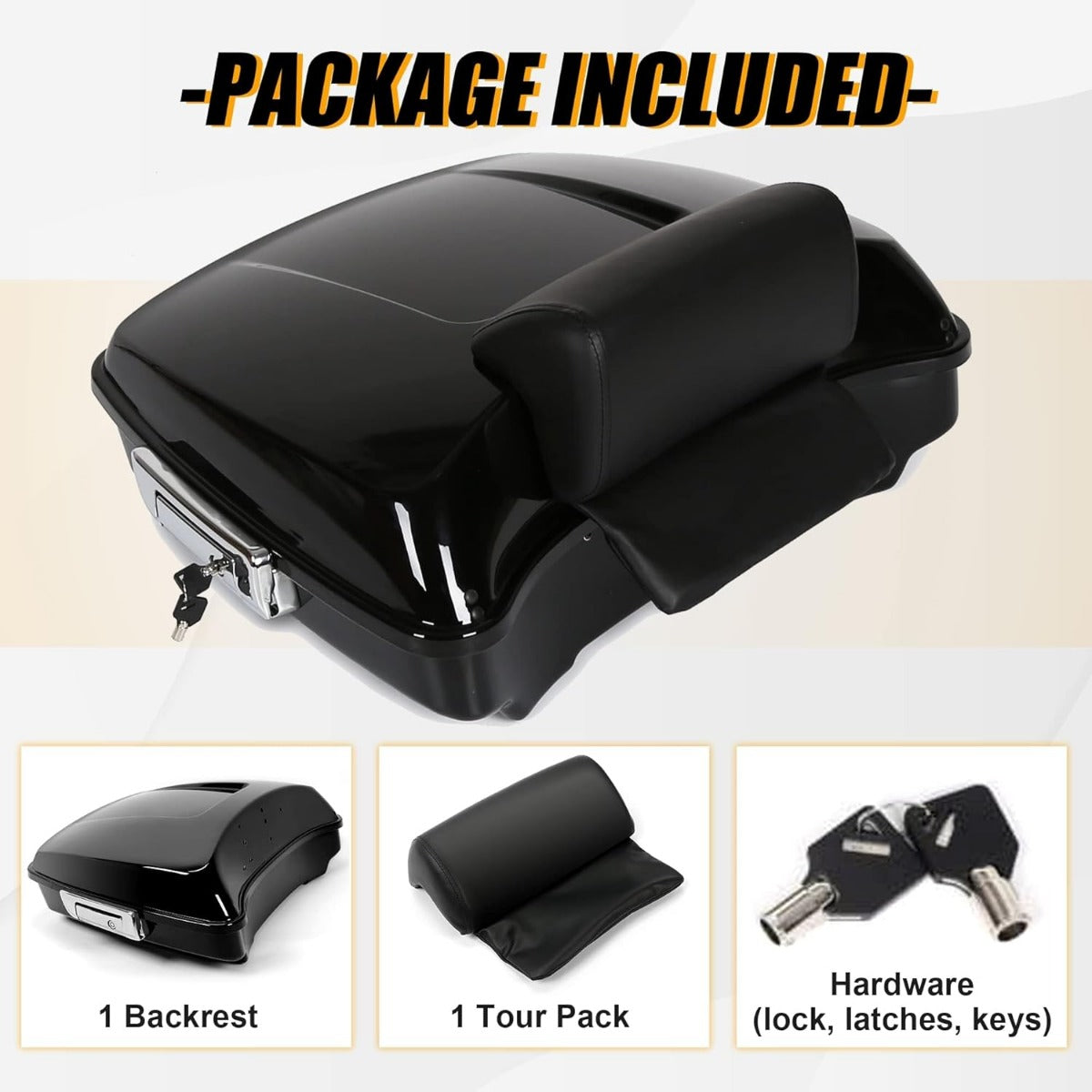 5.5inches Razor Motorcycle Trunk Luggage w/Backrest Compatible with 2014-2024 Harley Davidson Touring Models Trunk Tail Box DTS