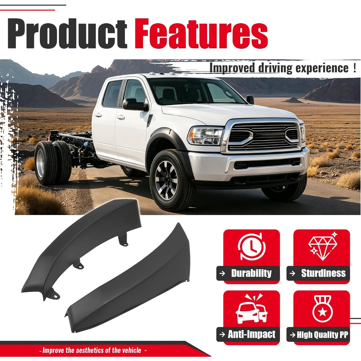 2Pcs Fender Flare Set Compatible with 2011-2018 Ram 4500 5500 | Wheel Arch Cover Protector Set Plastic(PP) Textured Black Left + Right