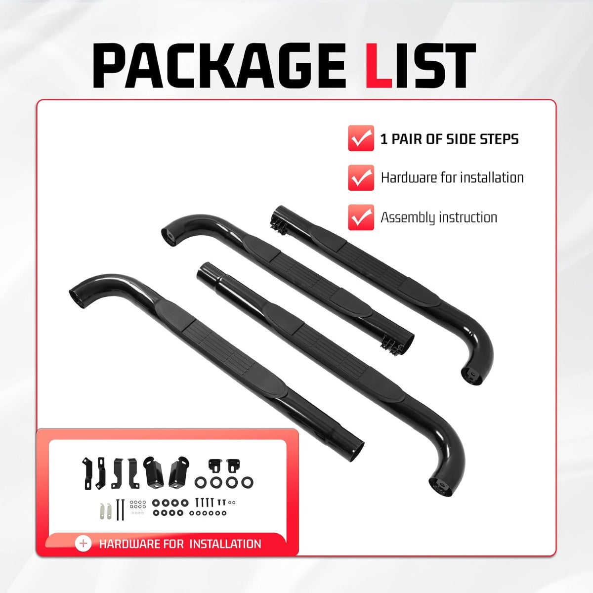ALMULOO Pair Side Steps Compatible with 2004-2012 Chevy Chevrolet Colorado & GMC Canyon Crew Cab Running Boards Step Bars Steel+Plastic Powder Coated Black Left + Right Side