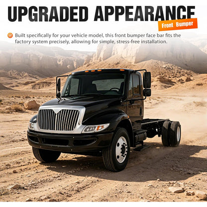 ALMULOO Front Bumper Heavy Duty Steel Compatible with 2002-2015 International 4200 4300 4400 Base 2008-2014 8600 TranStar Base 2013 Durastar Base Replacement for 3664017C3 Powder Coated Black