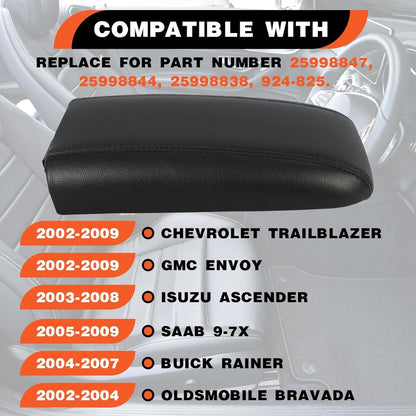 Center Console Armrest Lid W/Latch Compatible with 02-09 Trailblazer Envoy 03-08 Ascender 05-09 Saab 9-7x 02-04 Bravada 04-07 Rainier Replace for 25998847 25998844 25998838 (W/Leather Cover)