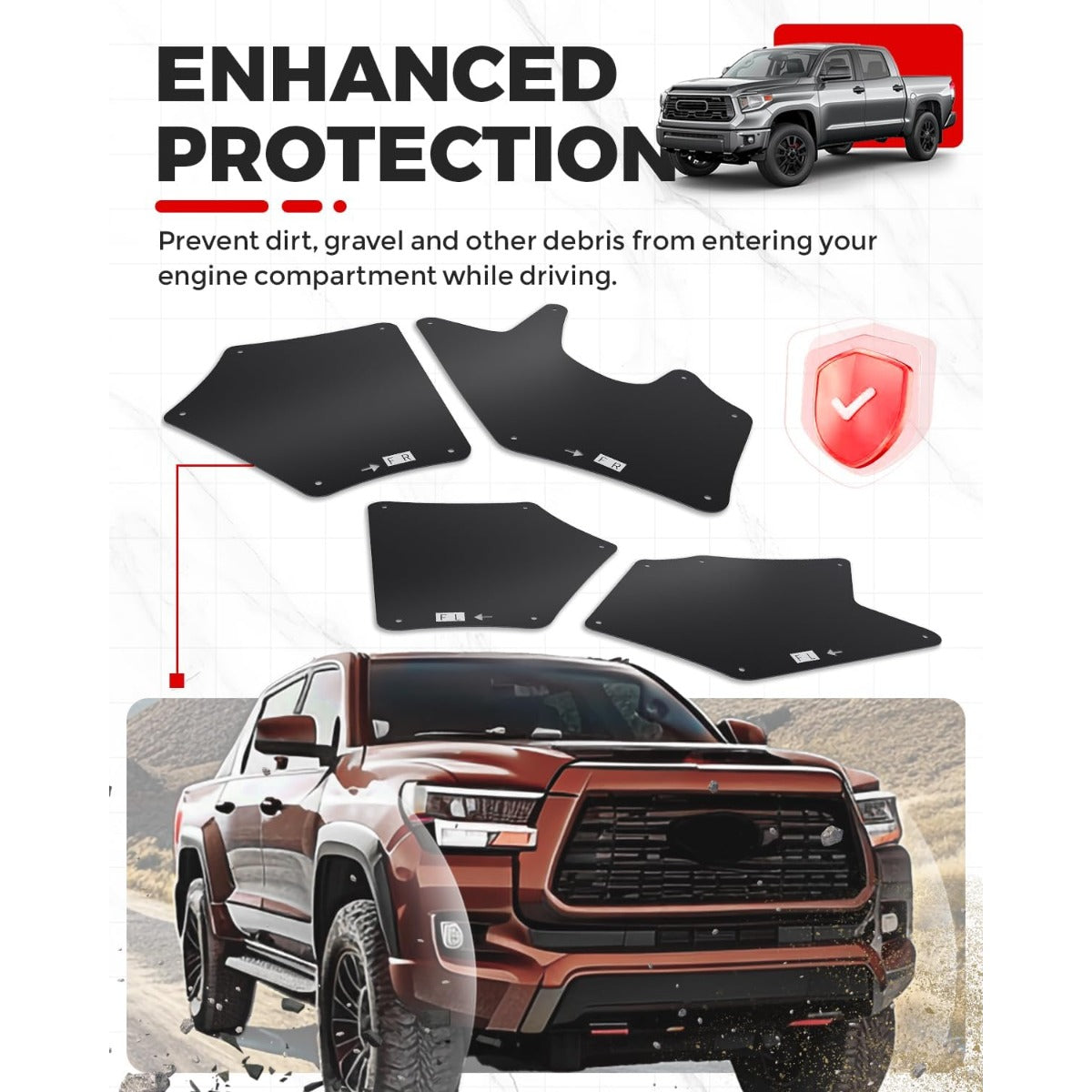 Front Splash Guards Fender Liner Shields w/Clips for 2007-2022 Toyota Tundra Sequoia Replace for Apron Seal Mud Flaps Mudflaps Mudguards 4Pcs