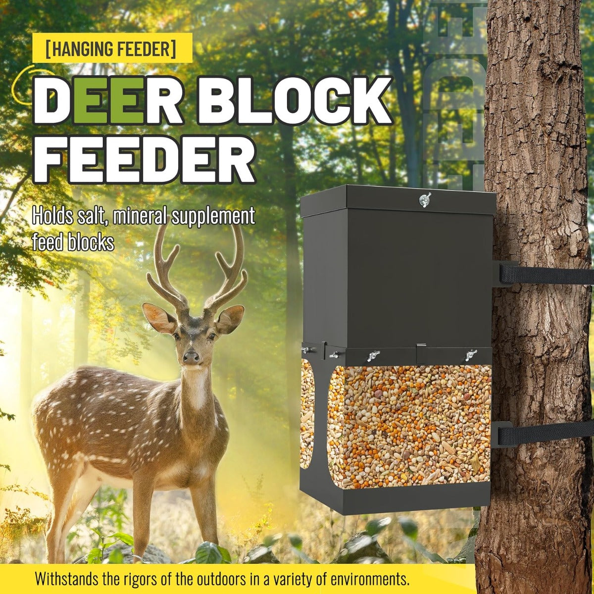 Kojem Steel Deer Block Feeder Hanging Holds Salt Mineral Supplement Feed
