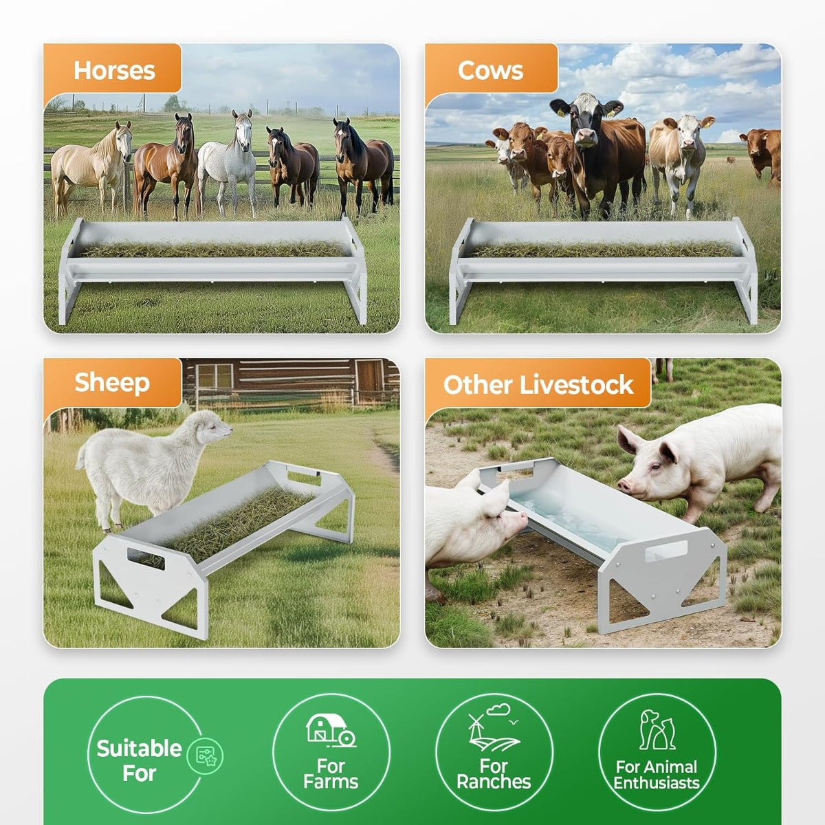 Livestock Feeding Trough 22 Gallon Capacity 45" Hay Feeder Heavy