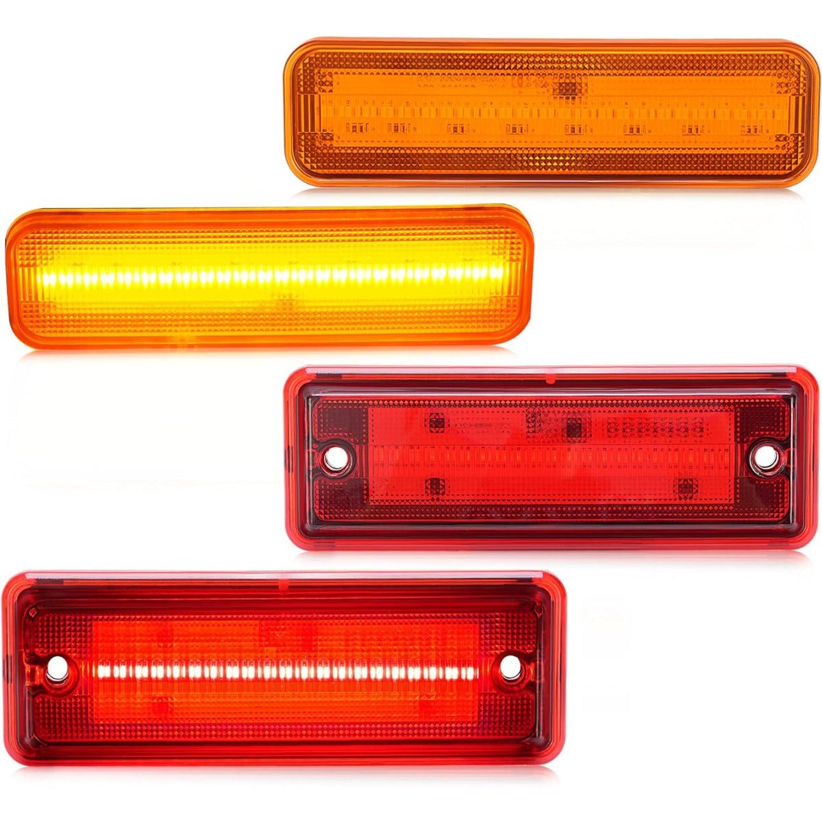 HECASA LED Side Marker Lights Compatible with 1978-1987 Chevrolet Chevy El Camino Malibu GMC Caballero Front Rear Bumper Signal Lamps Replacement for 913417 929986 (4Pcs Amber & Red Lens and Light)