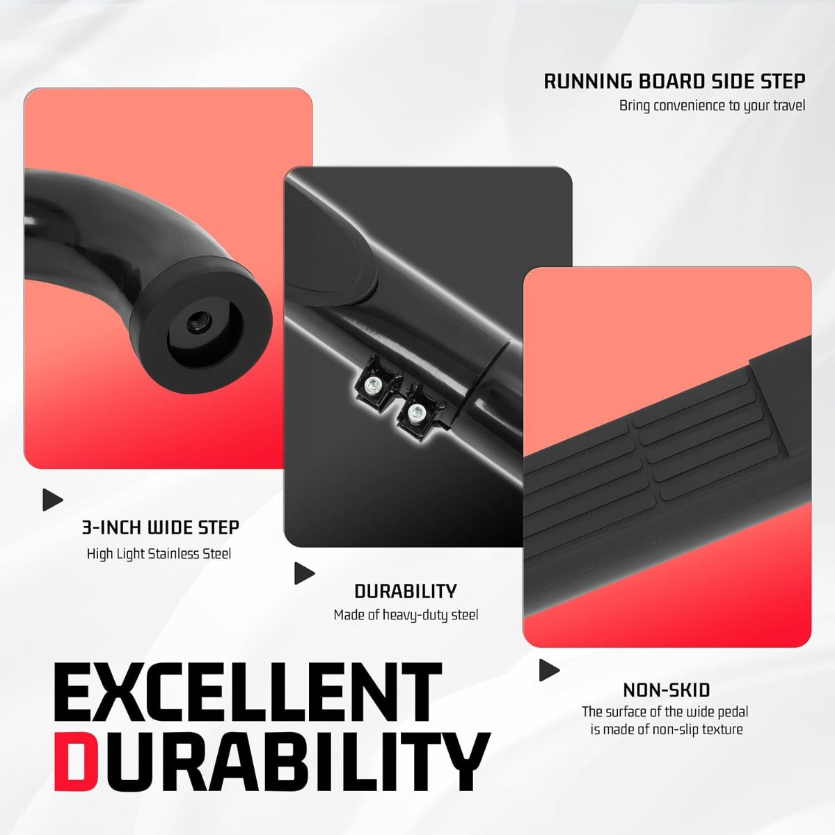 ALMULOO Pair Side Steps Compatible with 1998-2011 Ford Ranger Regular/Standard Cab Running Boards Step Bars Steel+Plastic Powder Coated Black Left + Right Side