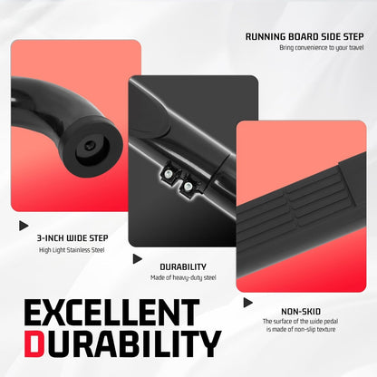 ALMULOO Pair Side Steps Compatible with 1998-2011 Ford Ranger Regular/Standard Cab Running Boards Step Bars Steel+Plastic Powder Coated Black Left + Right Side