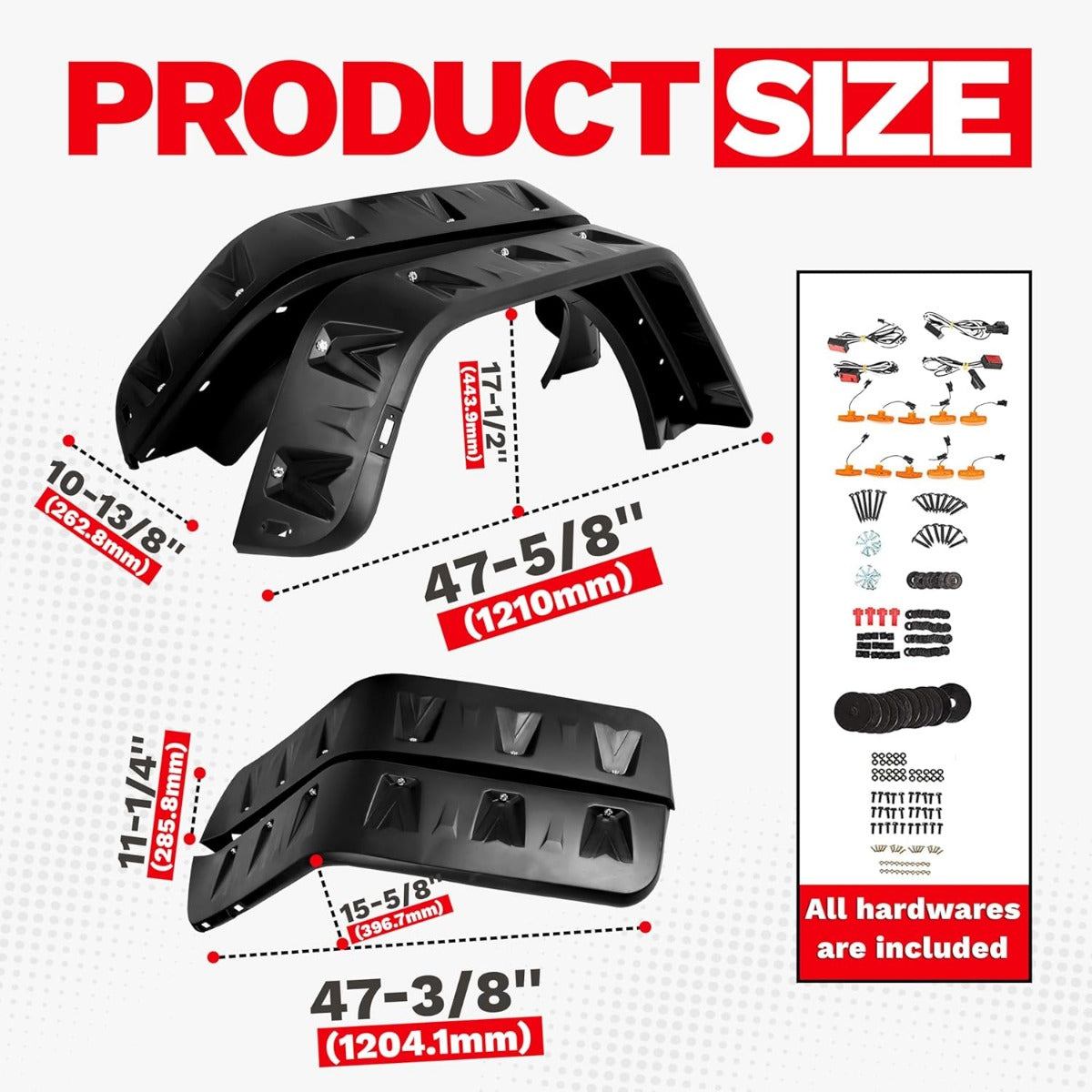 Fender Flares w/LED Side Maker Compatible with 2007-2018 Jeep JK Wrangler 2/4 Door Model Unlimited Rubicon Unlimited, Pocket-Riveted Style Smooth Matte Black Wheel Flares Cover 4Pcs LYAP-197