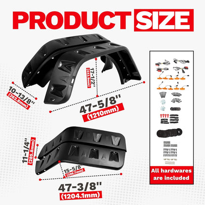 Fender Flares w/LED Side Maker Compatible with 2007-2018 Jeep JK Wrangler 2/4 Door Model Unlimited Rubicon Unlimited, Pocket-Riveted Style Smooth Matte Black Wheel Flares Cover 4Pcs LYAP-197