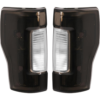 HECASA Pair Tail Light Compatible with 2017-2019 Ford F250 F350 F450 Super Duty Pickup Truck Replacement for FO2800256 FO2801256 Tail Rear Lamp w/o Blind Spot Smoke Lens Chrome Housing LH&RH