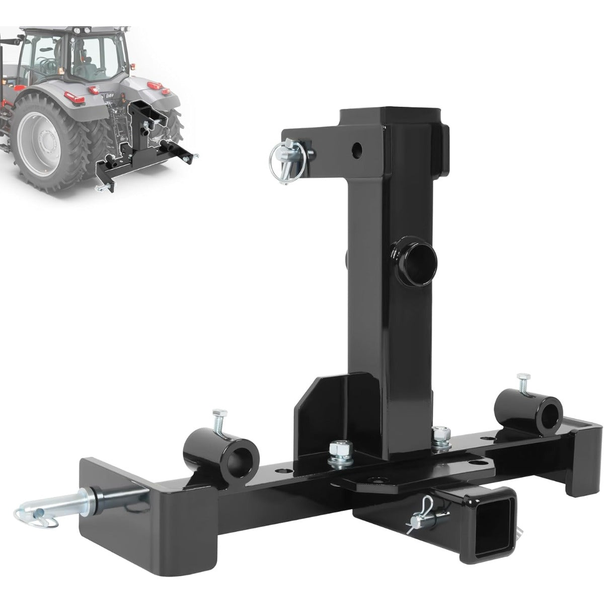 3 Point Hitch Receiver Universal Compatible with Category 1 Tractors Trailer Gooseneck Drawbar Receiver w/Spear Holes Black Steel Powder Coated