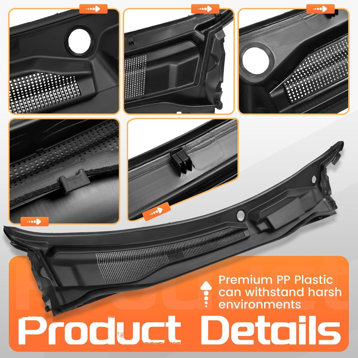 Windshield Wiper Cowl Panel Compatible with 2008-2020 Dodge Grand Caravan, 2008-2016 Chrysler Town & Country, 2012-2015 Ram C/V, Air Inlet Window Cover Cowl Top Panel 05113548AC Black Plastic