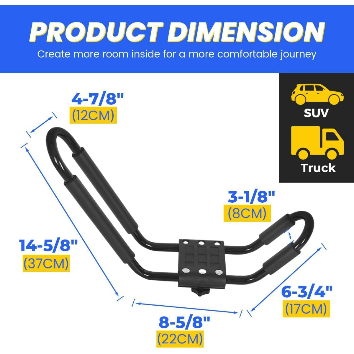 Kayak Roof Rack J-Bar Rack HD Universal Kayak Carrier Holder Canoe Boat Surf Ski Board Roof Top Mounted on Crossbar for Car SUV Truck Set of 4 LYA-011-P