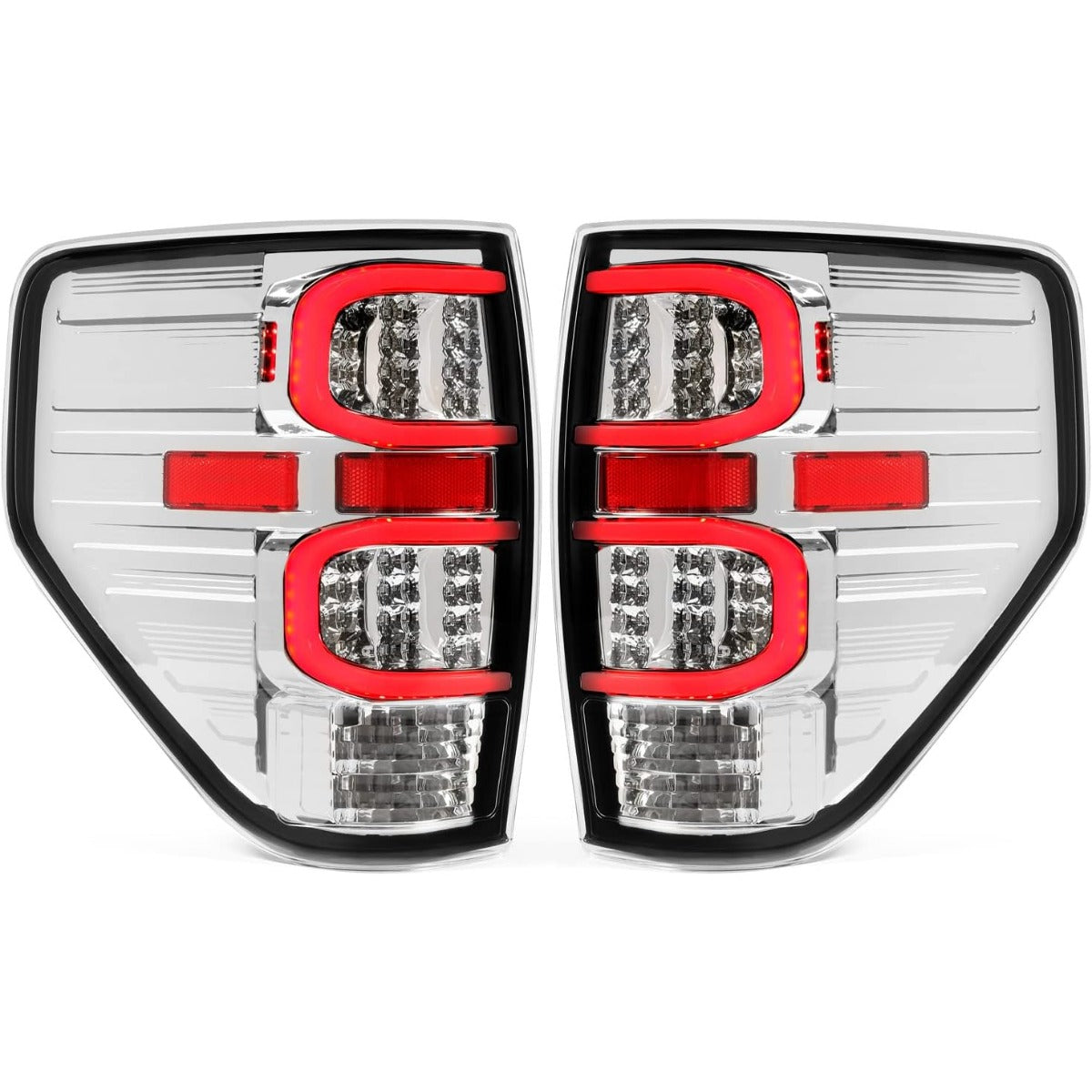 HECASA LED Rear Tail Light Compatible with 2009-2014 Ford F150 LED Tube Bar LH&RH Clear Lens lamp Plastic Running/Brake/Reverse Light Turn Signal Replacement for FO2818143