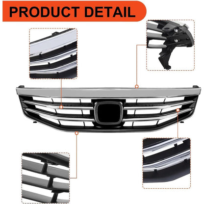 Chrome Front Bumper Grille Grill Compatible with 2011-2012 Honda Accord Sedan 4 Door Replacement for HO1200203 71121TA0A11 Upper Hood Grill