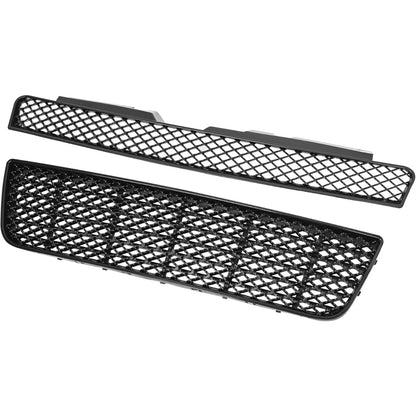 Front Bumper Upper + Lower Grille Compatible with 2006-2013 Chevy Impala 2014-2016 Chevrolet Impala Limited Replacement for GM1200551 Hood Black Mesh Grill Insert Guard Plastic(ABS+PP)