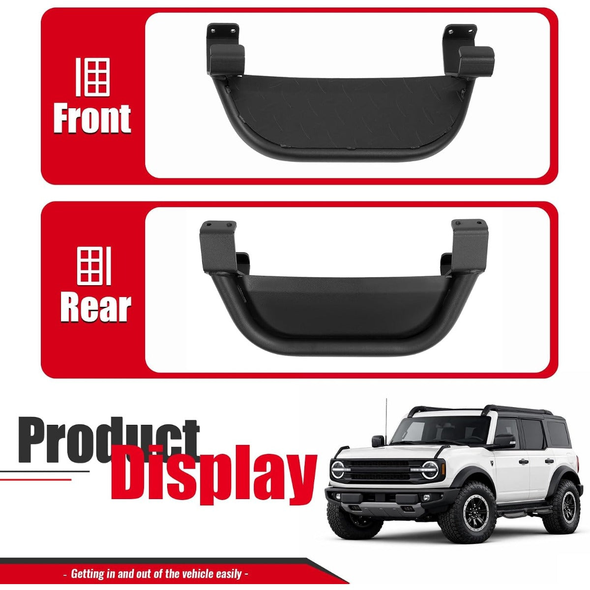 Running Boards Side Steps Compatible with 2021-2025 Ford Bronco 2/4 Door Steel Powder Coated Black 2Pcs Side Bars Step Plates