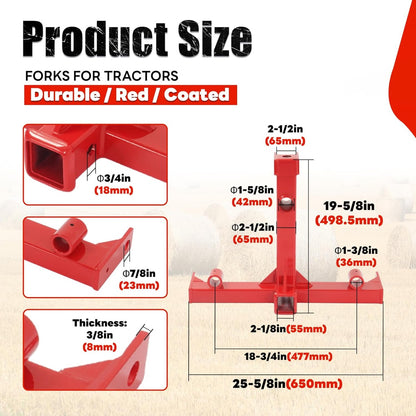 47 Inches 3 Point Hitch Adapter & Hay Bale Spear Fit for Category 1 Tractors W/2 Stabilizers Bale Spear 2 Inches Receiver Loading 1-7/8 Inches Gooseneck Ball Drawbar Hay Quick Hitch Attachment-Red 1200 LBS