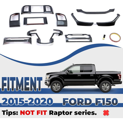 Kojem Interior Center Console Dashboard Trim Compatible with 2015-2020 Ford F150 Steering Carbon Fiber Style Wheel Trim & Navigation Panel Cover