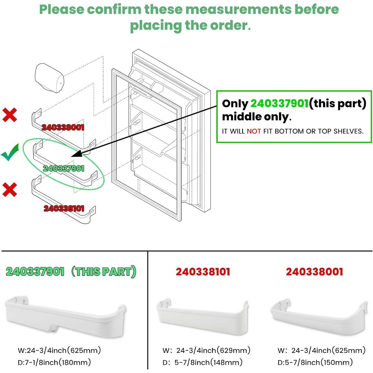 HECASA 240337901 240337904 240337905 Refrigerator Door Bin Shelf Compatible with Frigidaire Refrigerator for 891047 AH429868 AP2115858 EA429868 PS429868 Replacement only White ABS Plastic
