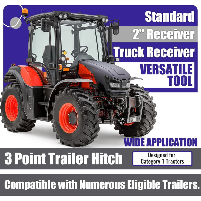 HECASA 3 Point 2 inch Trailer Hitch Receiver Drawbar for Category 1 Tractors