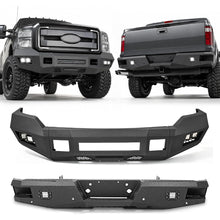 ALMULOO Front & Rear Bumper Compatible With 2011-2016 Ford F250 F350 with 6 LED Lights Bumper Assembly Black Steel Powder Coated