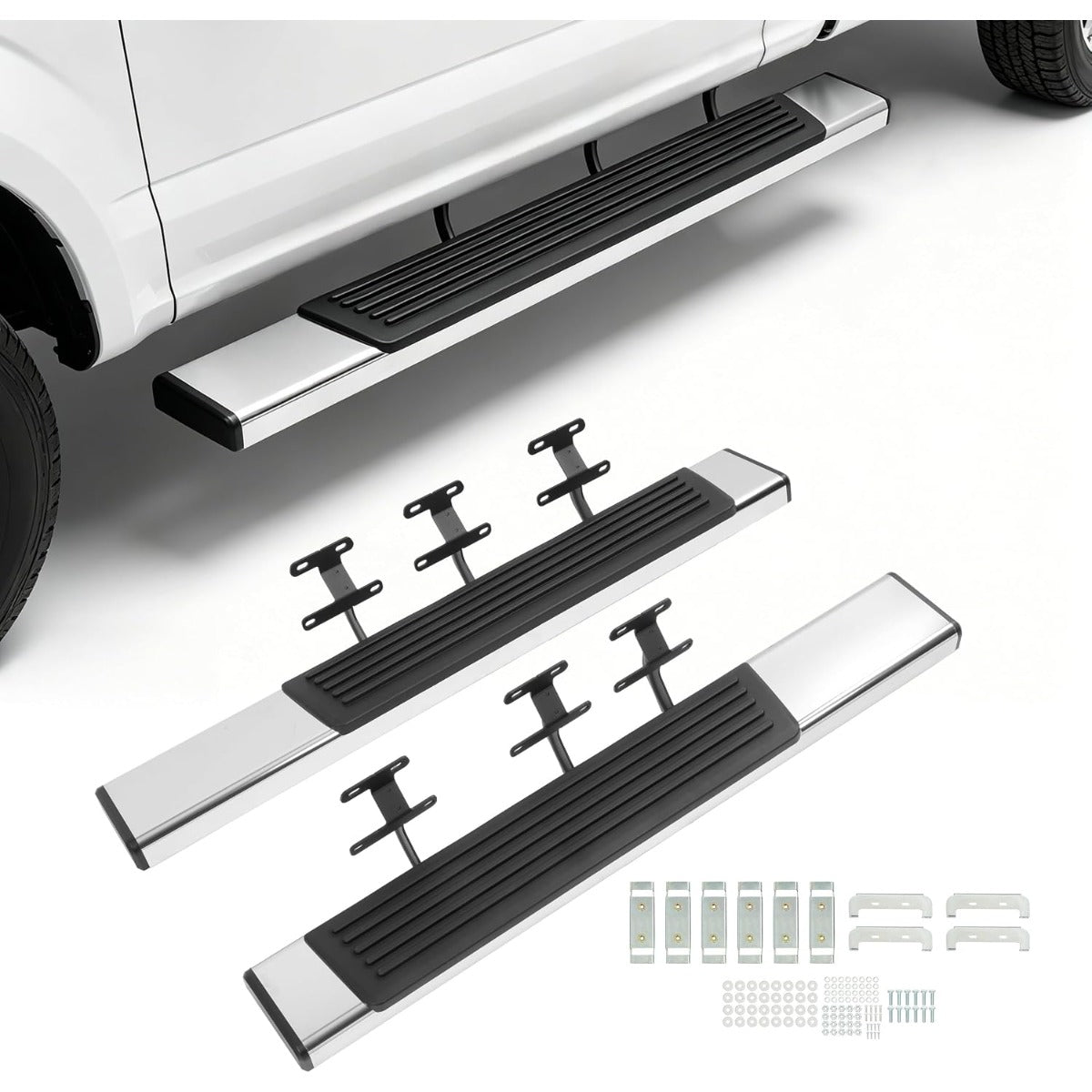 Side Steps Compatible with 2015-2026 Ford F-150 Regular Cab Running Boards Step Nerf Bars 304 Stainless Steel+Steel+Plastic Silvery+Black