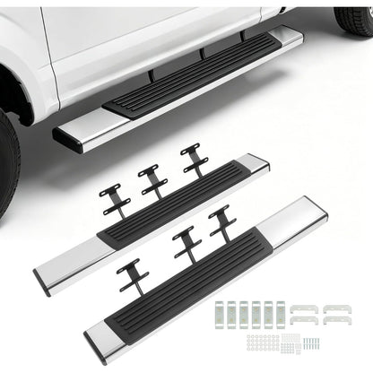 Side Steps Compatible with 2015-2026 Ford F-150 Regular Cab Running Boards Step Nerf Bars 304 Stainless Steel+Steel+Plastic Silvery+Black
