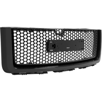 Front Upper Grille & Lower Grill & Molding Compatible with 2007-2013 GMC Sierra 1500 Denali Front Bumper Center Hood Grill Painted Gloss Black 3PCS