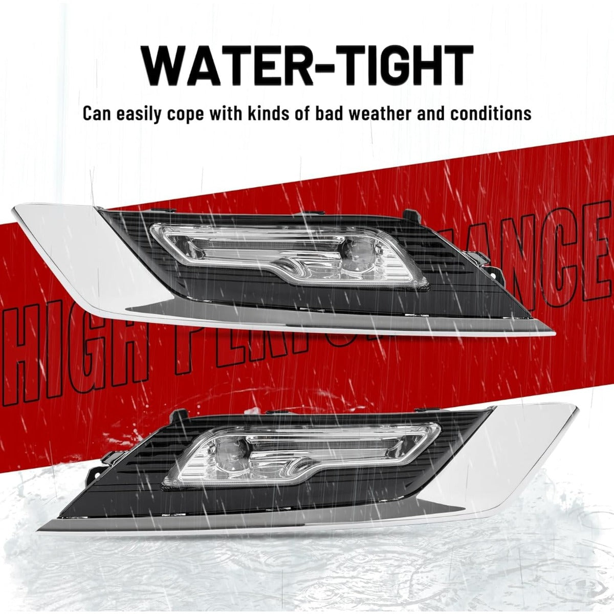 HECASA Pair LED Fog Light Assy Compatible with 2017-2018 Ford Fusion Replacement for FO2592240 FO2593240 FO1038168 Front Bumper Lamp Cover Trim Frame Gloss Black+Silvery+Clear Lens LH&RH