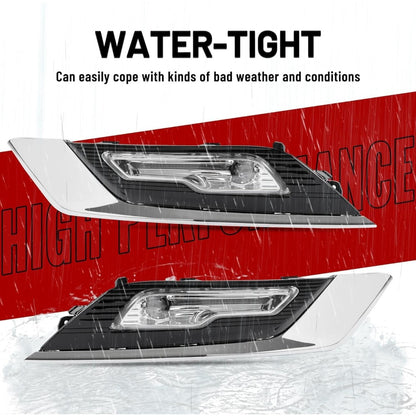 HECASA Pair LED Fog Light Assy Compatible with 2017-2018 Ford Fusion Replacement for FO2592240 FO2593240 FO1038168 Front Bumper Lamp Cover Trim Frame Gloss Black+Silvery+Clear Lens LH&RH