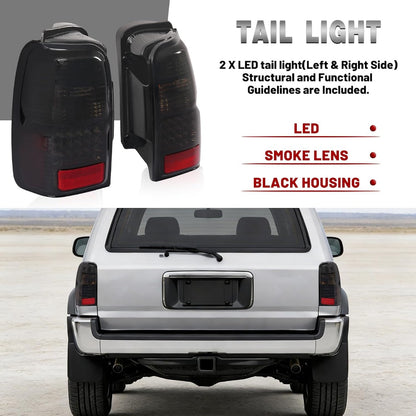HECASA Tail Lights Compatible with 1996-2002 Toyota 4Runner LED Rear Brake Tail Lamps Driver and Passenger Side (Smoke Lens Black Housing)